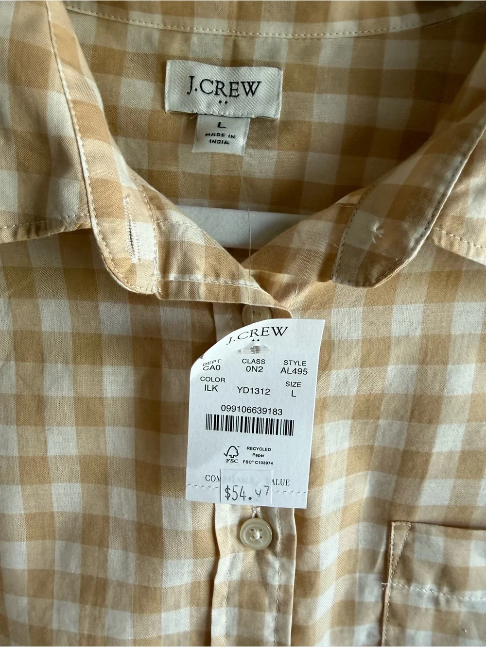 J. Crew Men's Cream and Yellow Gingham Button-Down Shirt